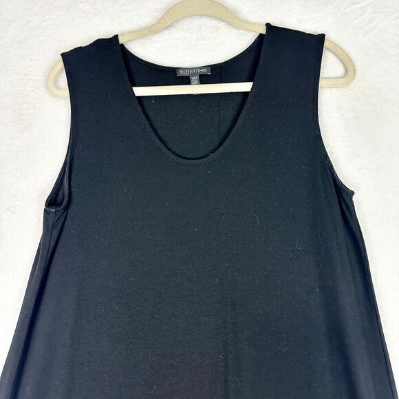 Eileen Fisher Jersey Knit Tank Dress Size Medium Black Minimalist Basic Stretch - Picture 3 of 5